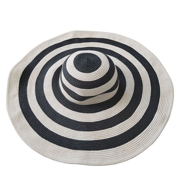 Sunny Cream and Black Stripe Floppy Hat Sz Onesize - Picture 6 of 8